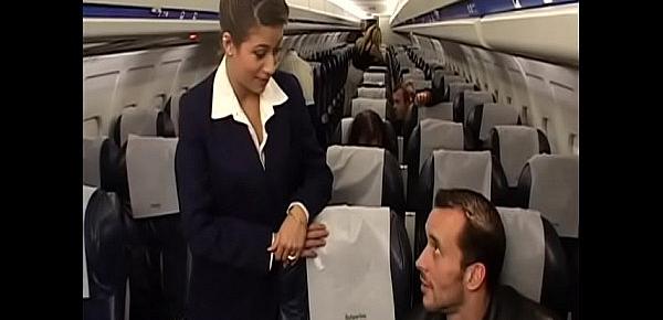  Charming brunette air-hostess Alyson Ray proposed passenger to poke her juicy ass after  scheduled flight